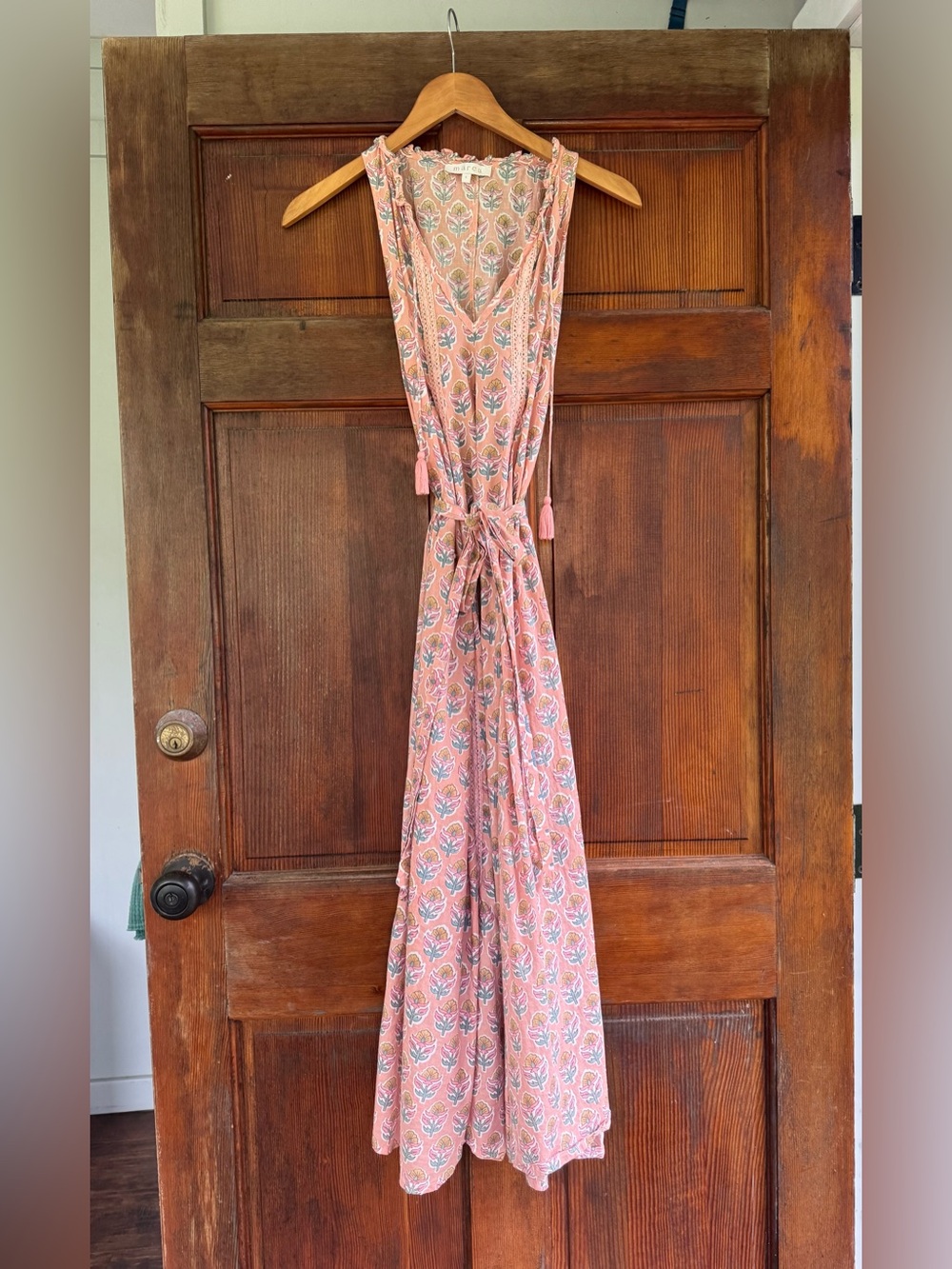 Women's Pink Floral Tie-Waist Maxi Dress